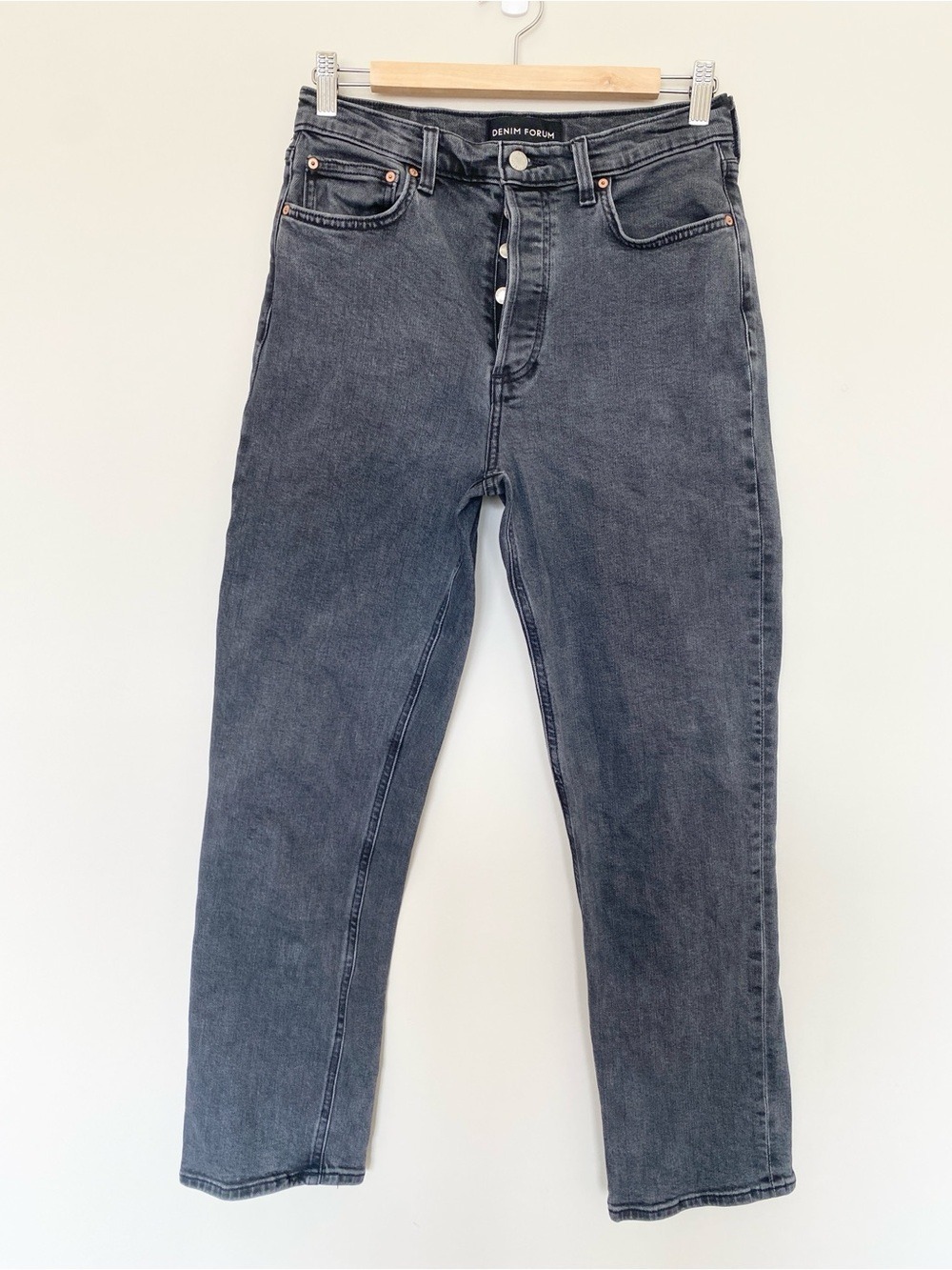 Denim Forum The Arlo High Rise Straight 28L Jeans Size 28 Washed Black - Picture 3 of 13
